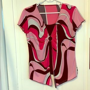 Retro color block pink & black stretchy top